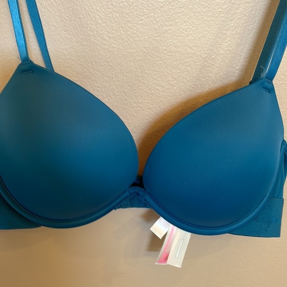 Victoria Secret PINK wear everywhere super push up bra teal blue logo band 34C - Picture 1 of 10